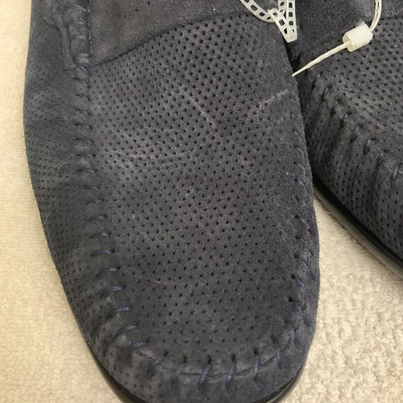 Flag Ltd Napa Glove Perforated Navy Suede Loafers Mens 10 Slip On New - Picture 4 of 6